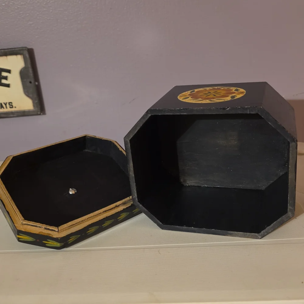 Handcrafted Black Wooden Box with Floral Design